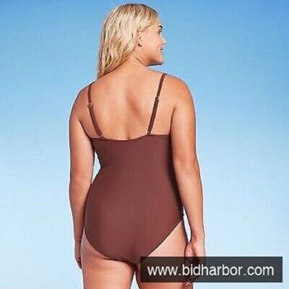 Kona Sol Women's Chain Link Medium Coverage One Piece Swimsuit Brown - Picture 3 of 3
